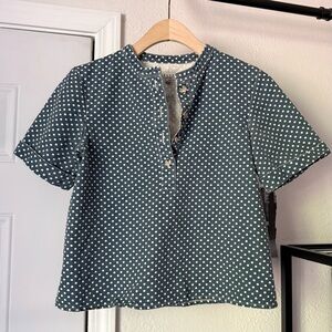 UTILITY CANVAS USA cotton denim polka dot polo popover boxy cropped shirt